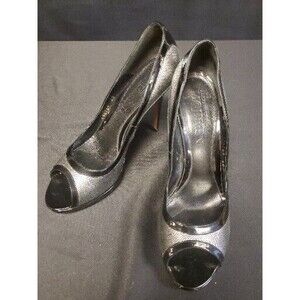 Alexander McQueen Black & Silver Peep Toe Pumps Heels Shoes Sz 10.5 Barely Worn